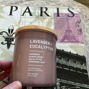 Threshold Lavend Sandalwd Cinnamon 14.5 oz. Lg 2-Wick Candle In Glass/Teak Lid